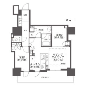 間取りは需要の多いコンパクトタイプの２LDK(間取)