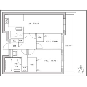 廊下面積が少なく、使いやすい２LDKの間取り(間取)